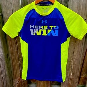 Under armour Boys L yellow & blue "here to win" t